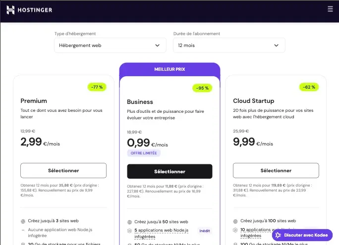 Offre Hébergement web Hostinger